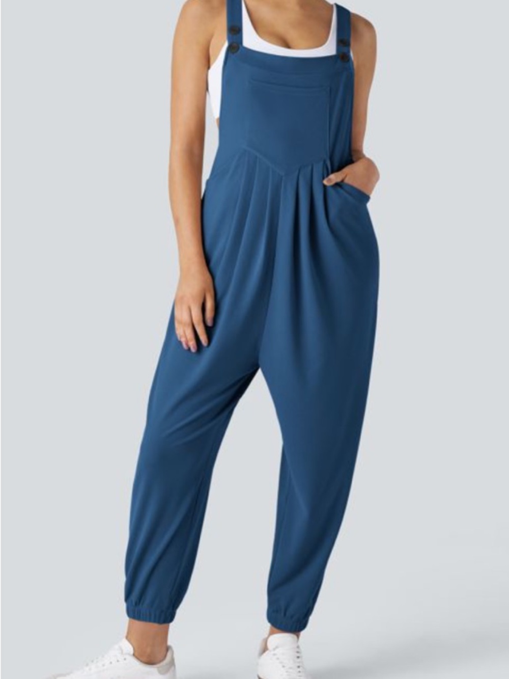 Halara Jumpsuit Blue Size Large Loose Fit Pockets Casual Jogger Overalls NWT